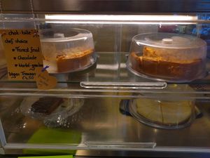 Always vegan options for dessert. This time the vegan chocolate cake (left, bottom) at Leefgoed in Rosmalen
