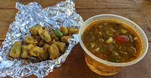 Vegan Gumbo with fried okra at CoKiea's Kitchen in Portland