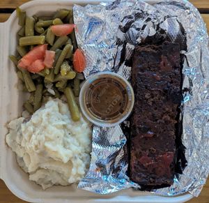 meatloaf with green beans and mashed potatoes at CoKiea's Kitchen in Portland