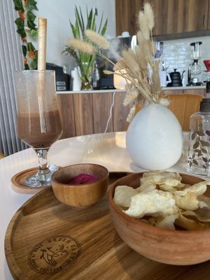 Chocolate boba with snack  at Green Earth in Dubai