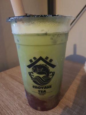 Matcha red bean latte (vg) at Croyaki Tea in Manchester
