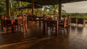 the main hall at sunset. at Finca Bavaria in Uvita