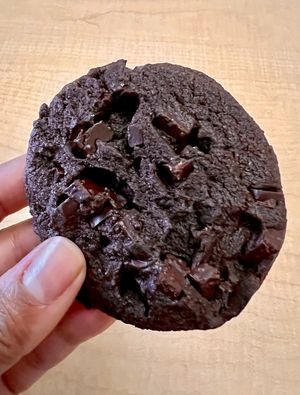 The Vegan Double Chocolate Chunk cookie - new favorite!! Soooo good!! 🤤   at Insomnia Cookies in Dayton