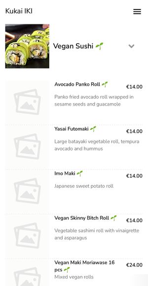 Screenshot of Vegan Sushi Menu  at Kukai Iki in Naples