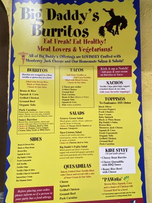 Menu  at Big Daddy's Burritos in Provincetown