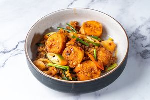 Stir Fried Tofu with Red Chili Paste at Baanying's Plant-Based Ying's Garden  in Bangkok