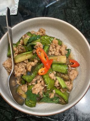 Stir-Fried Eggplant w/Minced Plant-Based Pork  at Baanying's Plant-Based Ying's Garden  in Bangkok