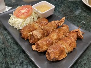 Stuffed tofu skin rolls - highly recommended  at Baanying's Plant-Based Ying's Garden  in Bangkok