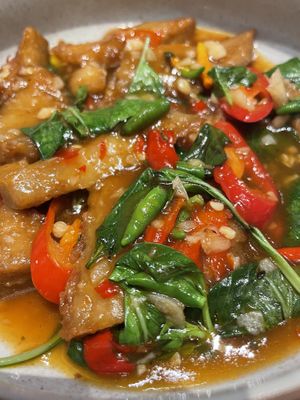 Vegan fish  at Baanying's Plant-Based Ying's Garden  in Bangkok