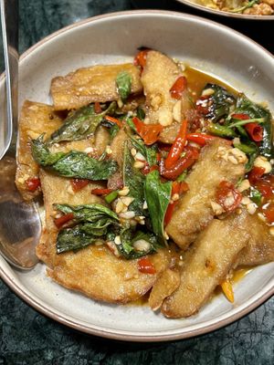 Maybe plant based fish dish   at Baanying's Plant-Based Ying's Garden  in Bangkok