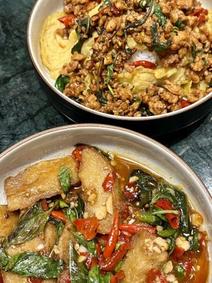 Both dishes   at Baanying's Plant-Based Ying's Garden  in Bangkok