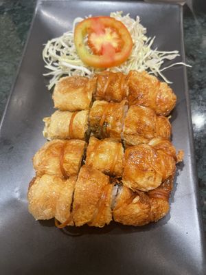 Deep fried tofu rolls  at Baanying's Plant-Based Ying's Garden  in Bangkok