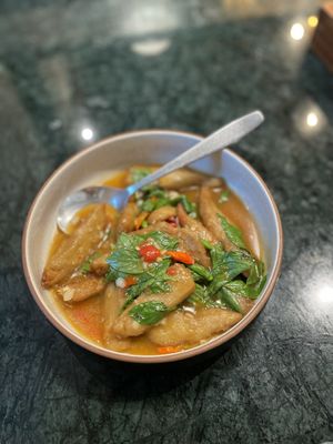 Plant based fish with chilli 34 #Veganuary at Baanying's Plant-Based Ying's Garden  in Bangkok