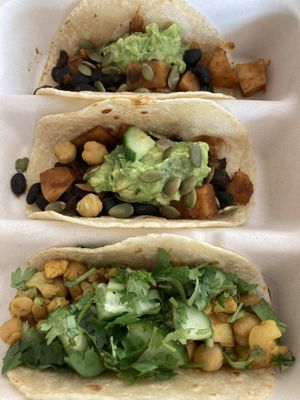 Of course we had to share, we got both Sweet potato and black bean tacos and the cauliflower and chickpea tacos. I like them both and can’t decide which is my favorite.   at Rocket Taco in Freeland