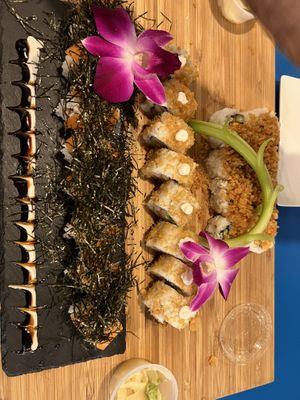 1) crunchy salmon 2) crispy shrimp 3) tiger roll  at The Sushi Samurai - Queen Anne in Seattle