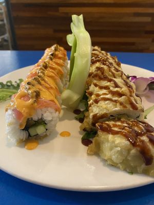 Red dragon on left and seattle tempura on right   at The Sushi Samurai - Queen Anne in Seattle