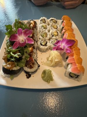 (Left to right) Curry roll, Orion, Bliss, Red Dragon  at The Sushi Samurai - Queen Anne in Seattle