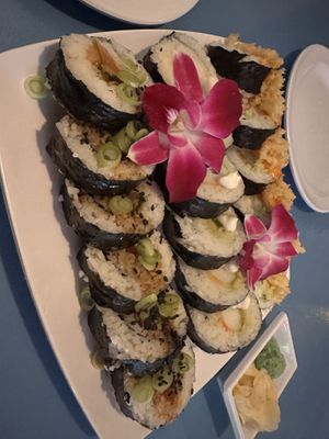 Maui (left), shrimp tempura (middle), crunchy salmon (right)   at The Sushi Samurai - Queen Anne in Seattle
