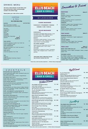 Drinks Menu at Ellis Beach Bar & Grill in Ellis Beach