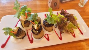 Eggplant cheese rolls at Pyramids of Chi Cafe in Gianyar