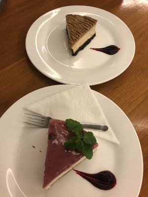 Cakes! Caramel and blueberry  at Pyramids of Chi Cafe in Gianyar