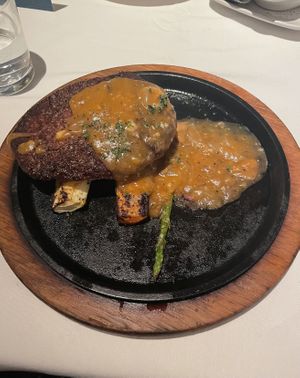 Vegan steak with veggies  at Perry's Steakhouse & Grille in Schaumburg