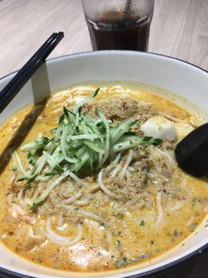 Nyonya laksa and cold coffee   at VeganBliss 蔬福 in Central Singapore