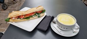 sandwich and golden milk. at Zoi Café in Lyon