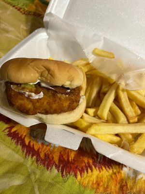 Vegan chicken sandwich and fries at The Twisted Vegan in Tampa