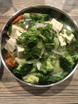 Veggie pho with soft tofu  at Pho 21 Noodle- Grill and Vegan House in Canoga Park