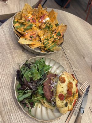 Loaded Nachos and Grazie Mille Burger  at Copper Branch in Rotterdam