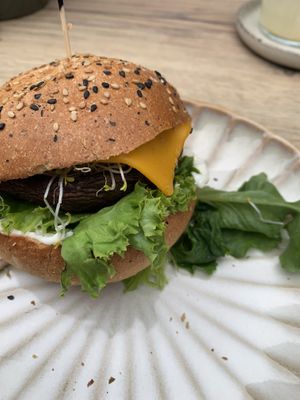 Portobello burger with sweet potato   at Copper Branch in Rotterdam