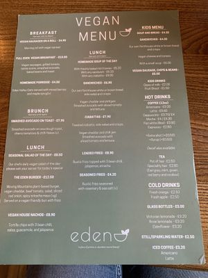 Vegan menu October 2022  at Eden Coffee House in Melrose