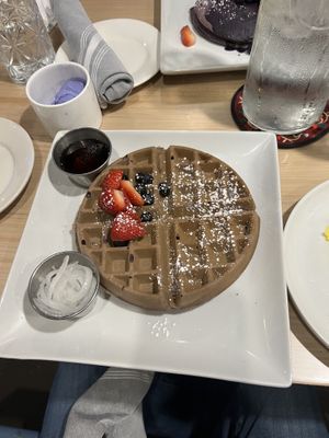 ube waffle with ube ice cream and eggs  at Purple Patch in Washington