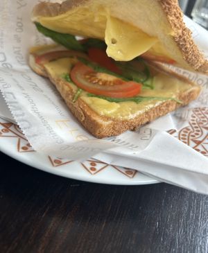 Cheese and peanut butter toast  at Encanto - Art Cafe in Helsinki