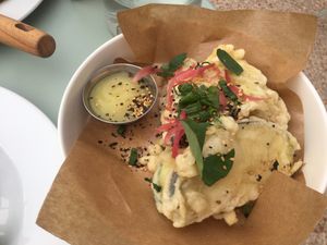 Tempura with a zingy lemon sauce   at La Mifa in Toulouse