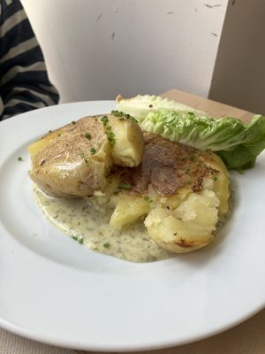 Smashed potato. I tasted, the sauce was delish   at La Mifa in Toulouse