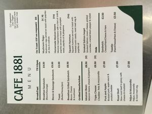 Our menu  at Café 1881 in Manchester