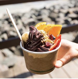 Açai Flow Bowl with seasonal fruit and house made granola  at The Happy Turtle Cafe in Caloundra
