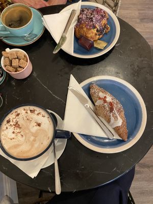 Almond milk hot chocolate & raspberry croissant   at Cafe La Coco in Kilkenny