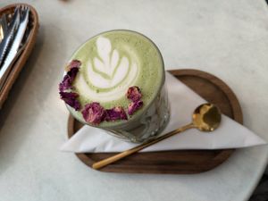 Macha latte with soy milk at Cafe La Coco in Kilkenny