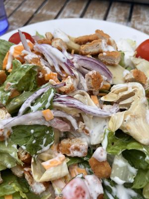 Shack salad with vegan chicken and vegan ranch   at Slider Inn in Memphis