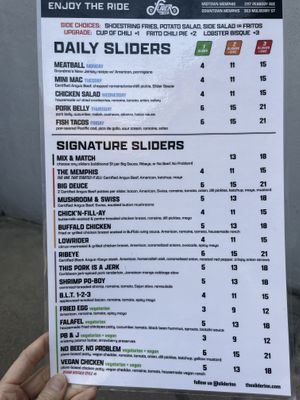 Menu   at Slider Inn in Memphis