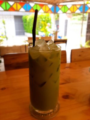 Green tea ice tea at Vegan Meals in Chiang Mai