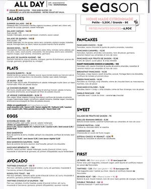 Menu  at Season - Amelot in Paris