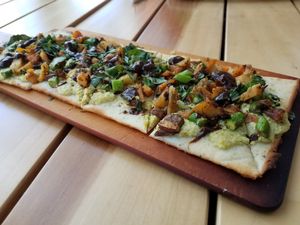 Vegan flat bread (meh) at LYFE Kitchen in Palo Alto