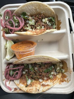 2 vegan chorizo tacos to go  at Dirty Taco + Tequila in Patchogue