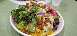 Vegan Falafel plate with added mushrooms at Garbanzo Mediterranean Fresh in Fort Collins
