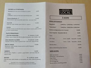 menu at Brasseur Local in Quebec
