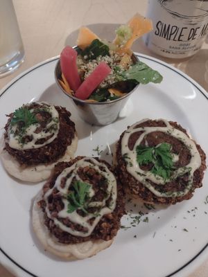 Falafel and small salad at Brasseur Local in Quebec